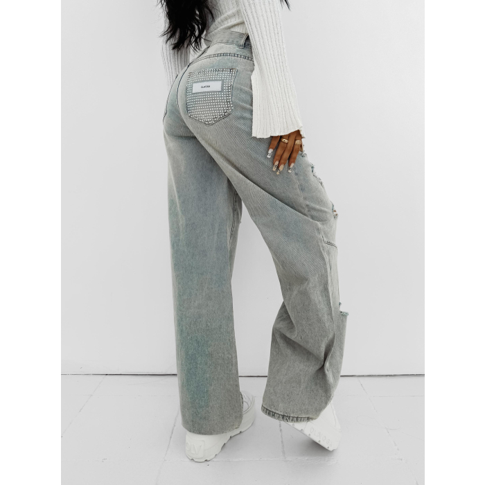 SPODNIE JENSOWE DENIM BAGGY DZIURY OLAVOGA BAMBI BLUE