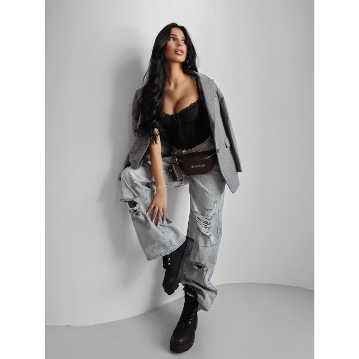 SPODNIE JENSOWE DENIM BAGGY DZIURY OLAVOGA BAMBI GRAY