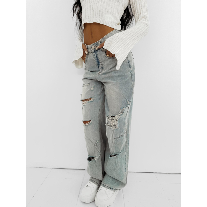 SPODNIE JENSOWE DENIM BAGGY DZIURY OLAVOGA BAMBI BLUE