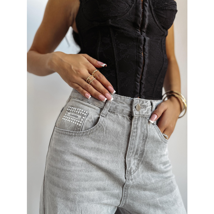 SPODNIE JENSOWE DENIM BAGGY DZIURY OLAVOGA BAMBI GRAY