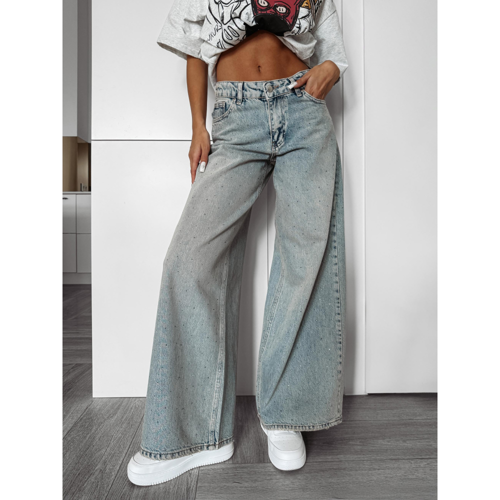 SPODNIE JENSOWE DENIM MOM FIT CYRKONIE OLAVOGA FASOLITA JEANS BLUE