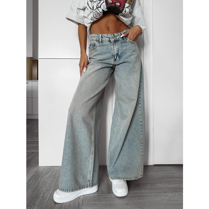 SPODNIE JENSOWE DENIM MOM FIT CYRKONIE OLAVOGA FASOLITA JEANS BLUE