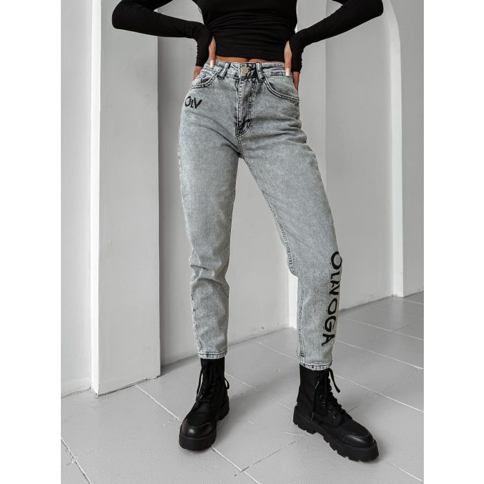SPODNIE JENSOWE DENIM MOM FIT LOGO OLAVOGA LOFI GRAY