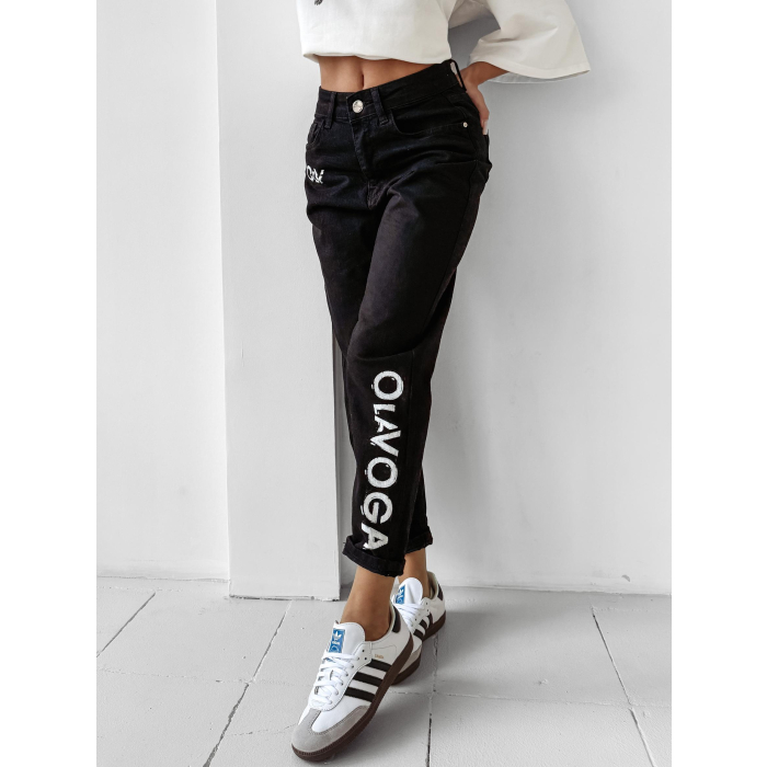 SPODNIE JENSOWE DENIM MOM FIT LOGO OLAVOGA LOFI BLACK