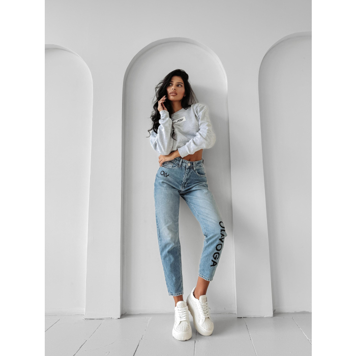 SPODNIE JENSOWE DENIM MOM FIT LOGO OLAVOGA LOFI BLUE