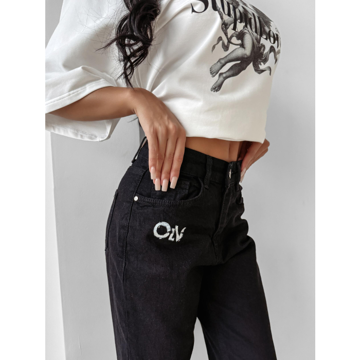 SPODNIE JENSOWE DENIM MOM FIT LOGO OLAVOGA LOFI BLACK