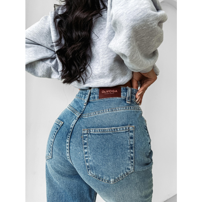 SPODNIE JENSOWE DENIM MOM FIT LOGO OLAVOGA LOFI BLUE