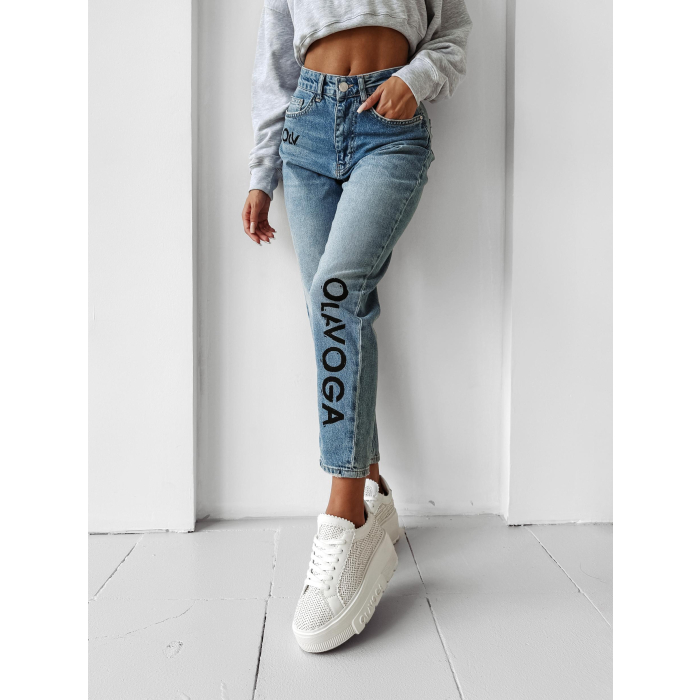 SPODNIE JENSOWE DENIM MOM FIT LOGO OLAVOGA LOFI BLUE