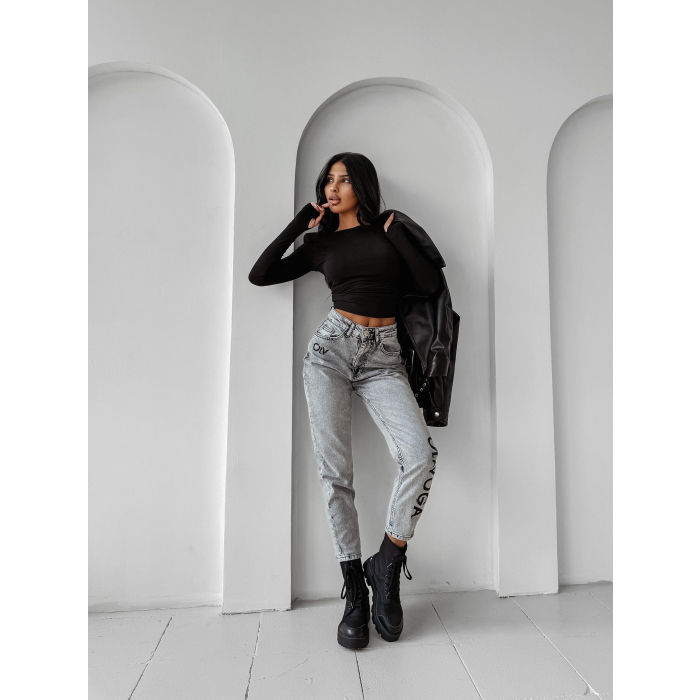 SPODNIE JENSOWE DENIM MOM FIT LOGO OLAVOGA LOFI GRAY