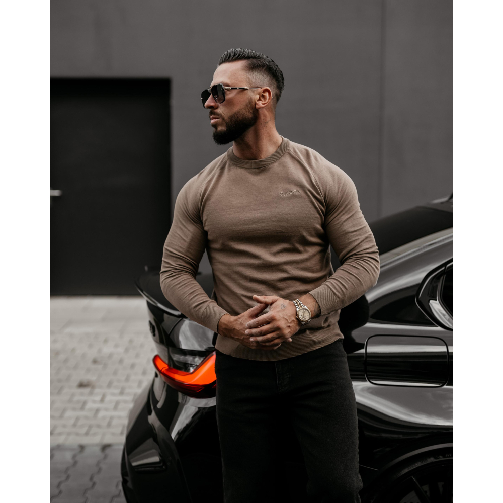 SWETER MĘSKI HAFT OLAVOGA MEN MEW DARK BEIGE