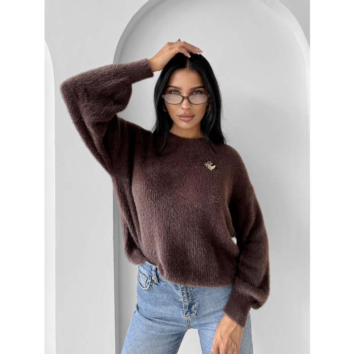SWETER OVERSIZE GOLD PIN OLAVOGA AURAMISU BROWN
