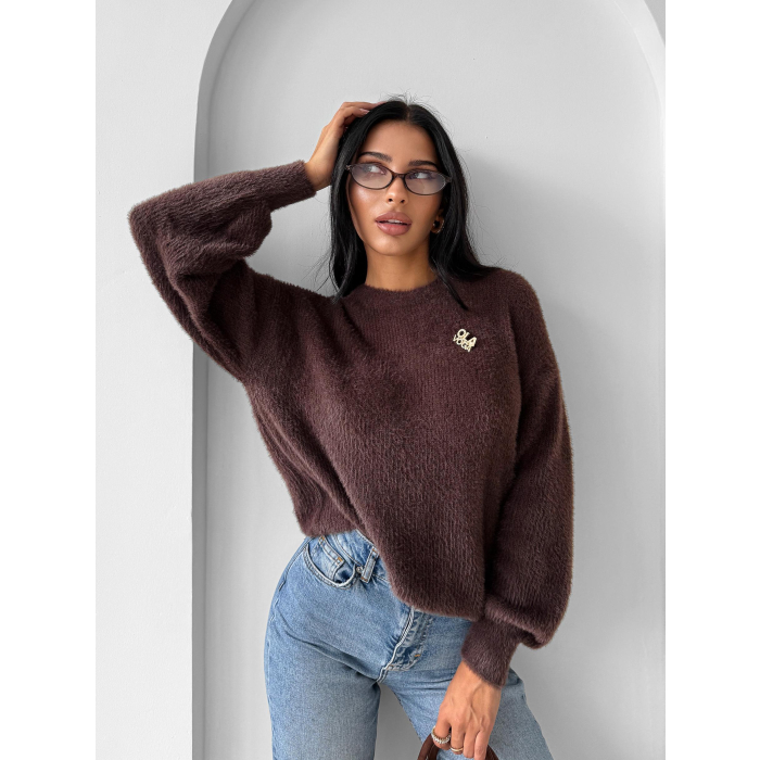 SWETER OVERSIZE GOLD PIN OLAVOGA AURAMISU BROWN