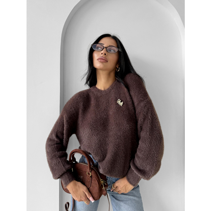 SWETER OVERSIZE GOLD PIN OLAVOGA AURAMISU BROWN