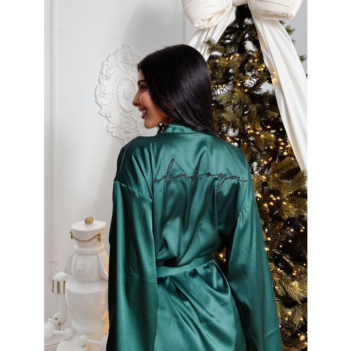 SZLAFROK SATYNOWY OLAVOGA SAFFRON DEEP GREEN