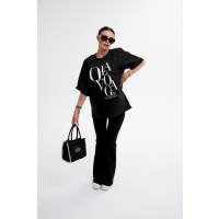 BLUZKA T-SHIRT DAMSKI OVERSIZE OLAVOGA MORNING FOG BLACK