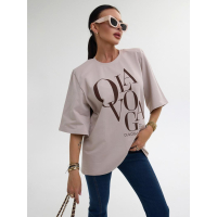 BLUZKA T-SHIRT DAMSKI OVERSIZE OLAVOGA MORNING FOG BEIGIE