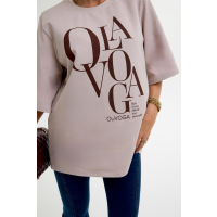 BLUZKA T-SHIRT DAMSKI OVERSIZE OLAVOGA MORNING FOG BEIGIE