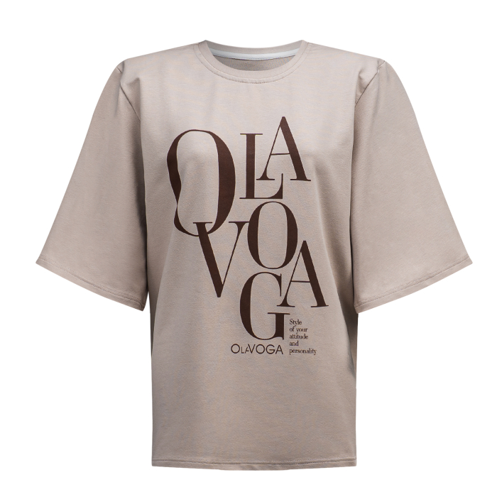 BLUZKA T-SHIRT DAMSKI OVERSIZE OLAVOGA MORNING FOG BEIGIE