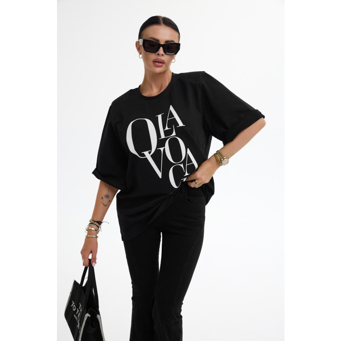 BLUZKA T-SHIRT DAMSKI OVERSIZE OLAVOGA MORNING FOG BLACK