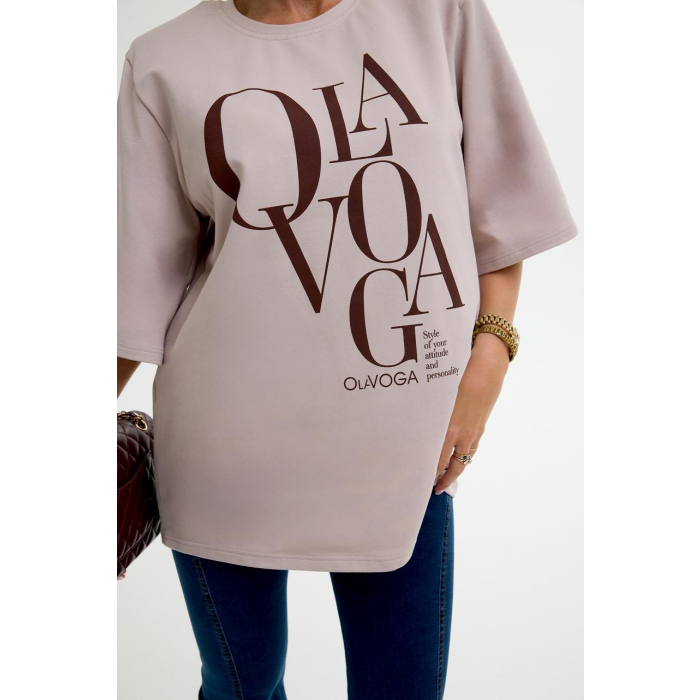 BLUZKA T-SHIRT DAMSKI OVERSIZE OLAVOGA MORNING FOG BEIGIE