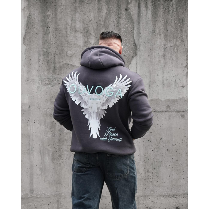BLUZA MĘSKA BAWEŁNIANA Z KAPTUREM ORZEŁ OLAVOGA EAGLE GRAFIT