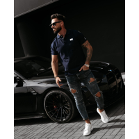 BLUZKA T-SHIRT MĘSKI POLO OVERSIYE OLAVOGA MEN BALARDI NAVY BLUE
