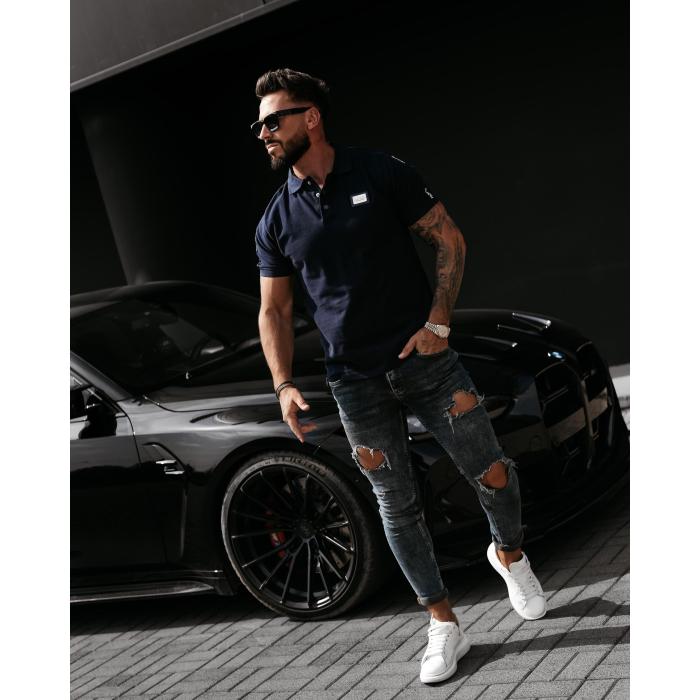 BLUZKA T-SHIRT MĘSKI POLO OVERSIYE OLAVOGA MEN BALARDI NAVY BLUE
