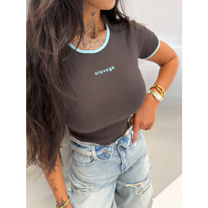 BLUZKA T-SHIRT OLAVOGA MALIA BROWN-BABY BLUE