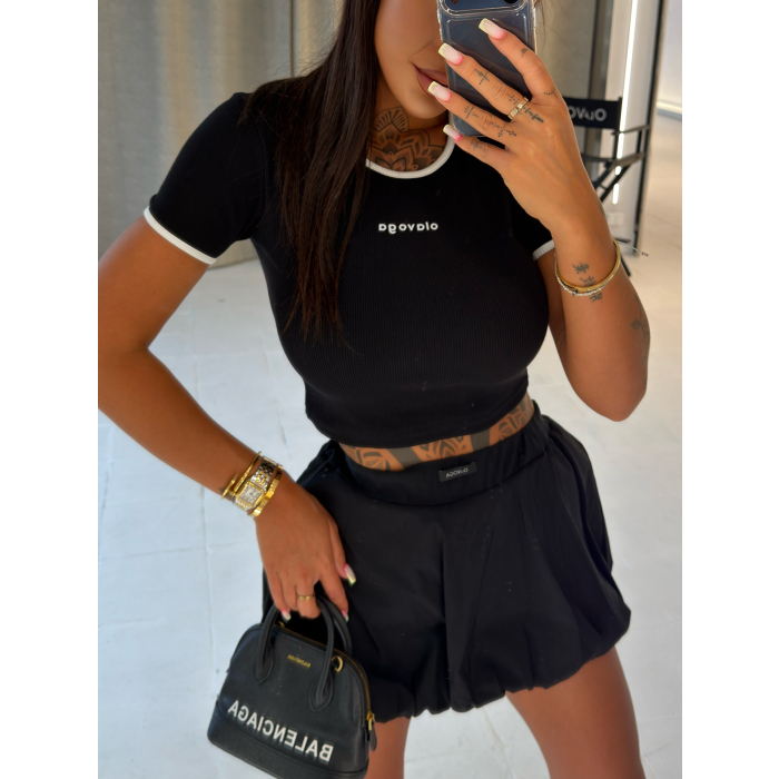 BLUZKA T-SHIRT OLAVOGA MALIA BLACK ECRU