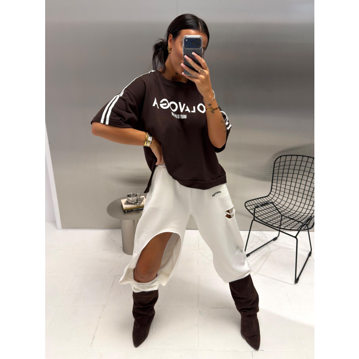 BLUZKA T-SHIRT OVERSIZE OLAVOGA KALMA BROWN