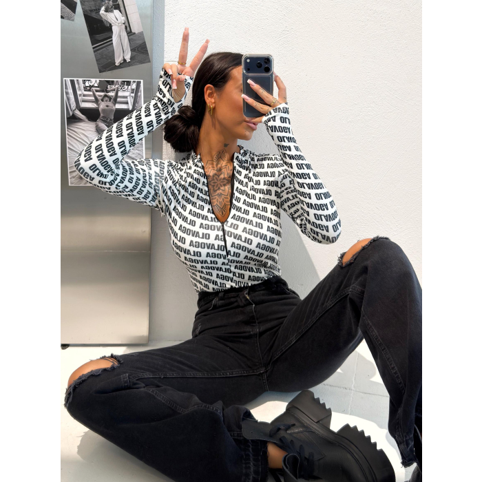 BODY DAMSKIE MODELUJĄCE NA SUWAK LOGOWANE OLAVOGA LOYAL ECRU-BLACK