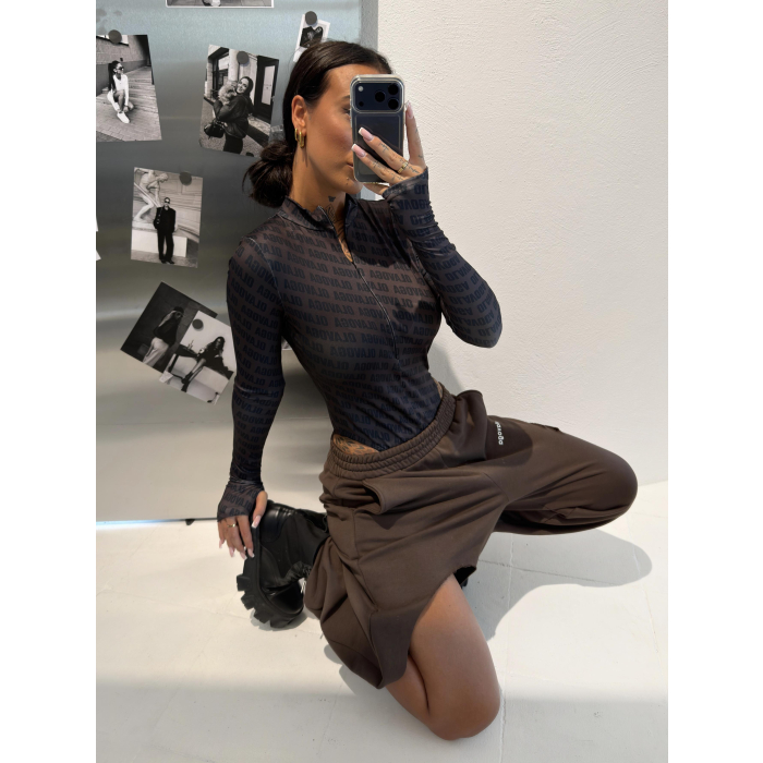BODY DAMSKIE MODELUJĄCE NA SUWAK LOGOWANE OLAVOGA LOYAL BROWN-BLACK
