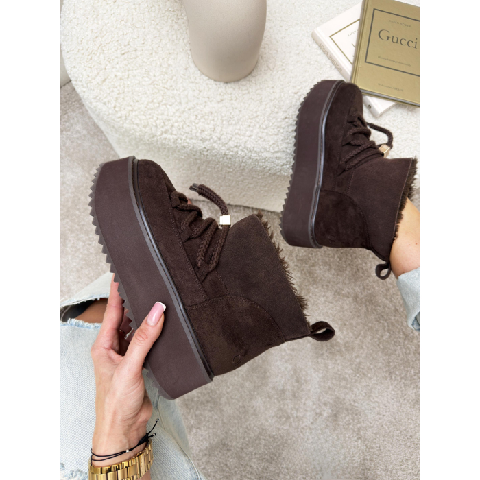 BUTY DAMSKIE ŚNIEGOWCE SKÓRZANE FUTERKO OLAVOGA SHOES GRANDA BROWN