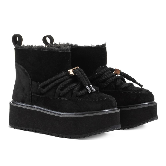 BUTY DAMSKIE ŚNIEGOWCE SKÓRZANE FUTERKO OLAVOGA SHOES GRANDA BLACK