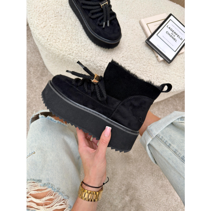 BUTY DAMSKIE ŚNIEGOWCE SKÓRZANE FUTERKO OLAVOGA SHOES GRANDA BLACK