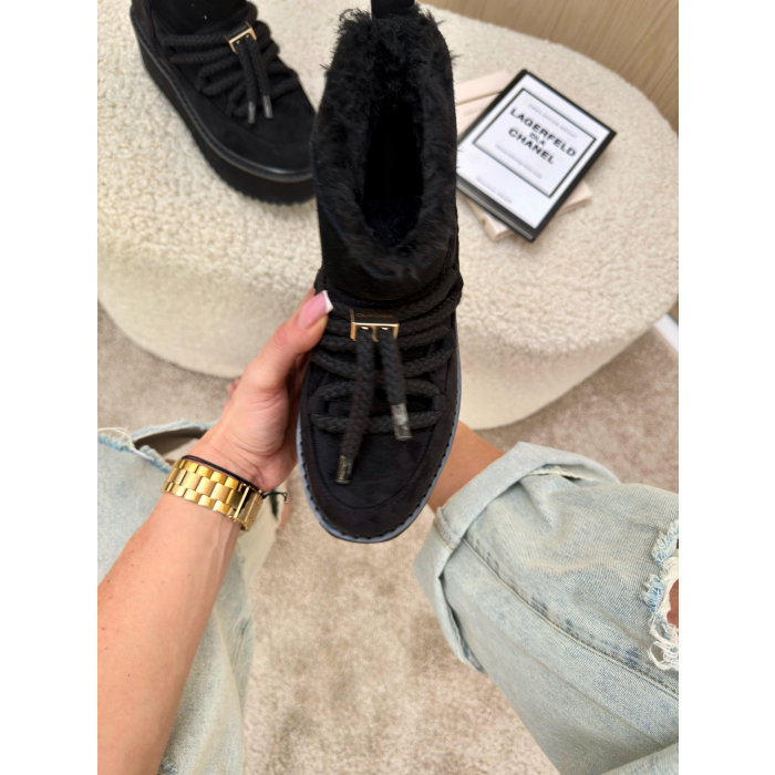 BUTY DAMSKIE ŚNIEGOWCE SKÓRZANE FUTERKO OLAVOGA SHOES GRANDA BLACK