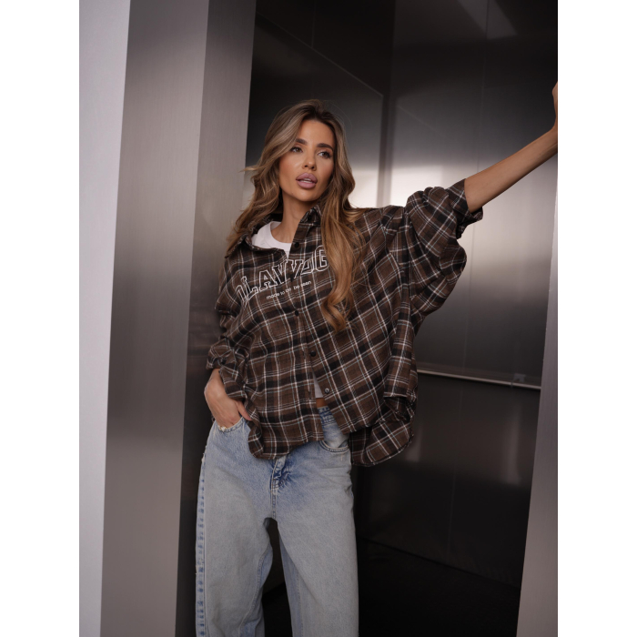 KOSZULA OVERSIZE DAMSKA KRATA OLAVOGA BARE BROWN