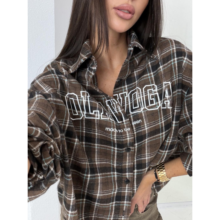 KOSZULA OVERSIZE DAMSKA KRATA OLAVOGA BARE BROWN