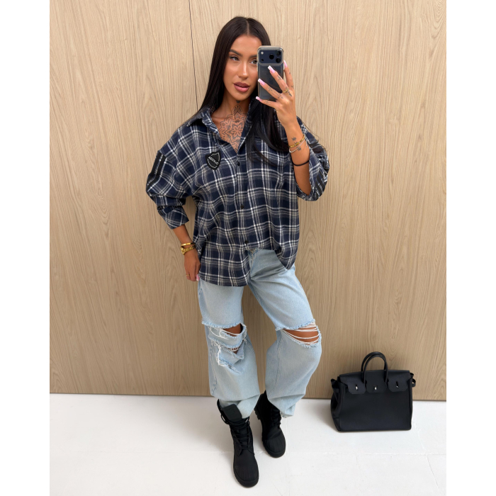 KOSZULA OVERSIZE DAMSKA KRATA OLAVOGA HYPE NAVY BLUE
