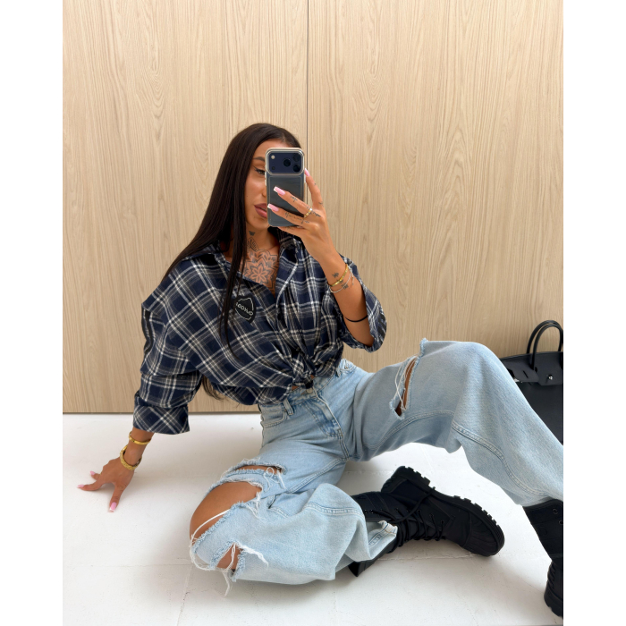 KOSZULA OVERSIZE DAMSKA KRATA OLAVOGA HYPE NAVY BLUE