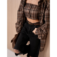 KOSZULA OVERSIZE DAMSKA KRATA OLAVOGA WAKE BROWN