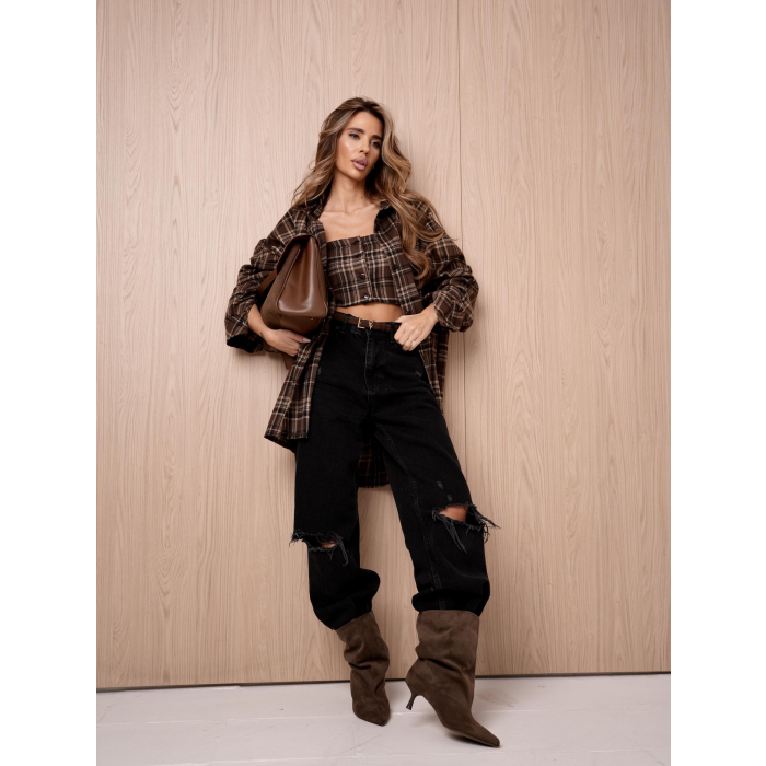 KOSZULA OVERSIZE DAMSKA KRATA OLAVOGA WAKE BROWN