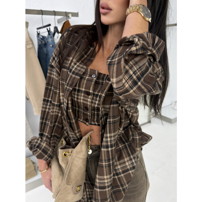 KOSZULA OVERSIZE DAMSKA KRATA OLAVOGA WAKE BROWN