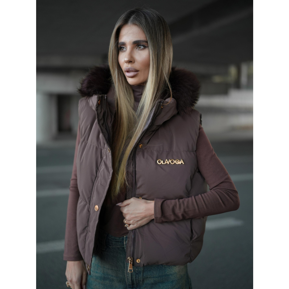 KURTKA BEZRĘKAWNIK KAMIZELKA OVERSIZE OLAVOGA SIERY BROWN