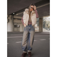 KURTKA BEZRĘKAWNIK KAMIZELKA OVERSIZE OLAVOGA SIERY BEIGE