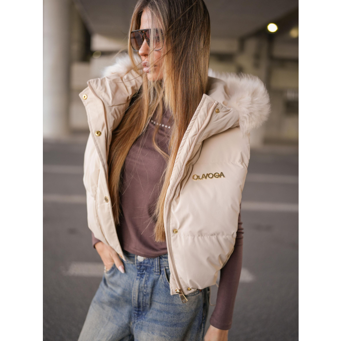 KURTKA BEZRĘKAWNIK KAMIZELKA OVERSIZE OLAVOGA SIERY BEIGE