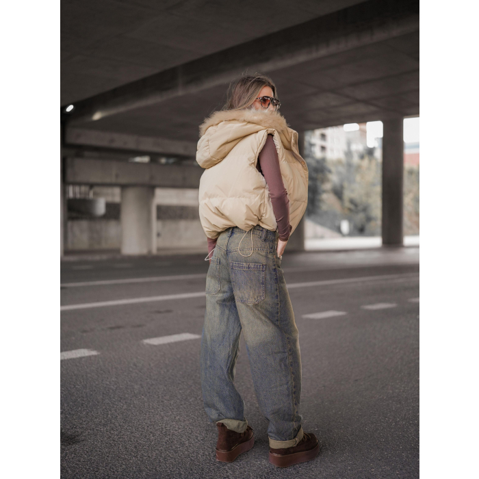 KURTKA BEZRĘKAWNIK KAMIZELKA OVERSIZE OLAVOGA SIERY BEIGE