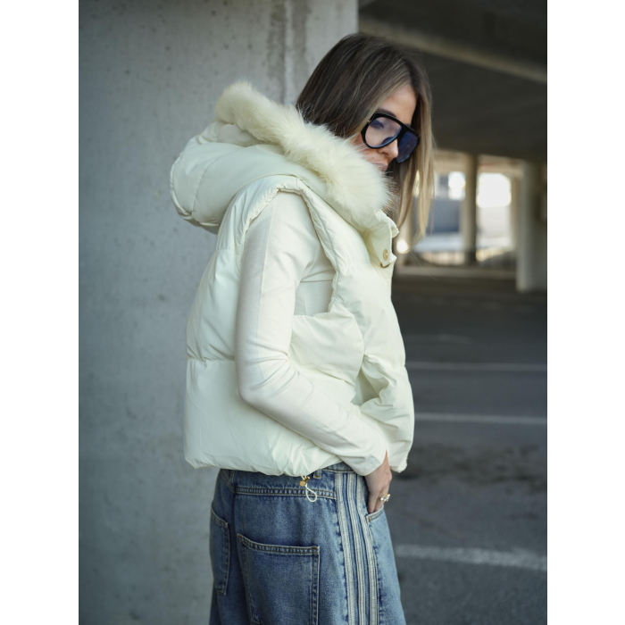 KURTKA BEZRĘKAWNIK KAMIZELKA OVERSIZE OLAVOGA SIERY ECRU