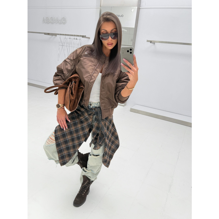KURTKA DAMSKA BOMBERKA OLAVOGA WOOLY BROWN