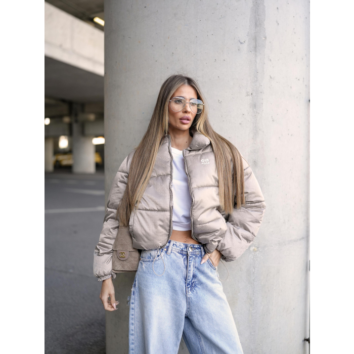 KURTKA DAMSKA BOMBER PIKOWANA OLAVOGA YUE DARK BEIGE